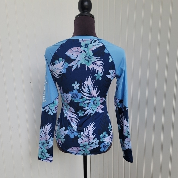Reel Legends Keep It Cool Woman's Aqua Blue Floral Long Sleeve Stretch Shirt S - Picture 9 of 9